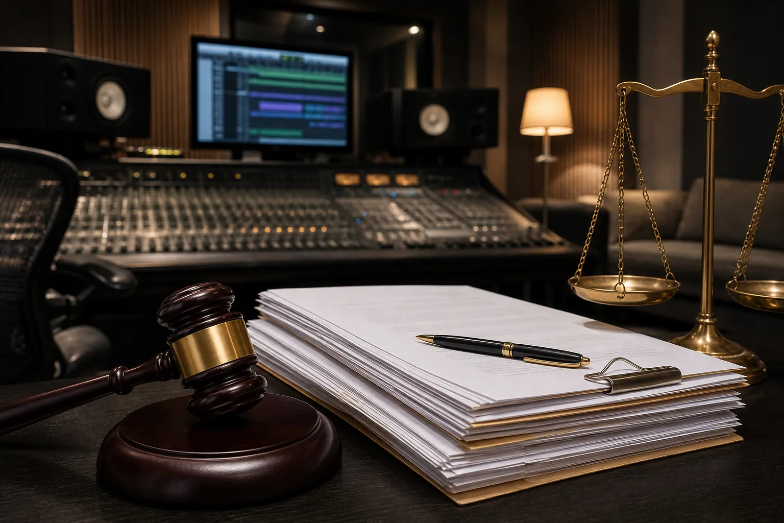 Music industry publishing chain and songwriter credits concept for HYBE copyright case