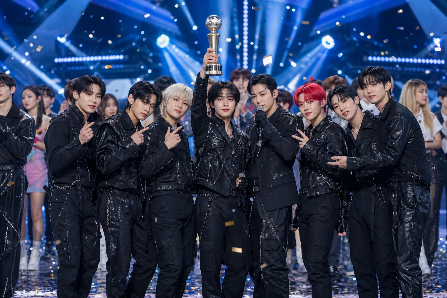 ATEEZ BAD second Music Bank trophy context