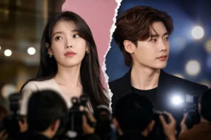 Celebrity news desk representing IU and Lee Jong Suk breakup coverage