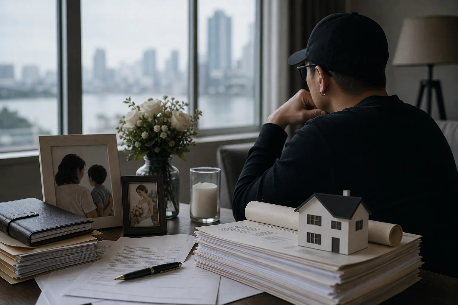 Quiet city desk with news reports about cross-border celebrity estate coverage