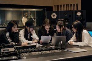 Music studio console representing ADOR review of NewJeans copyright lawsuit