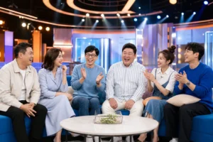 Modern Korean television studio representing the revived Happy Together variety show