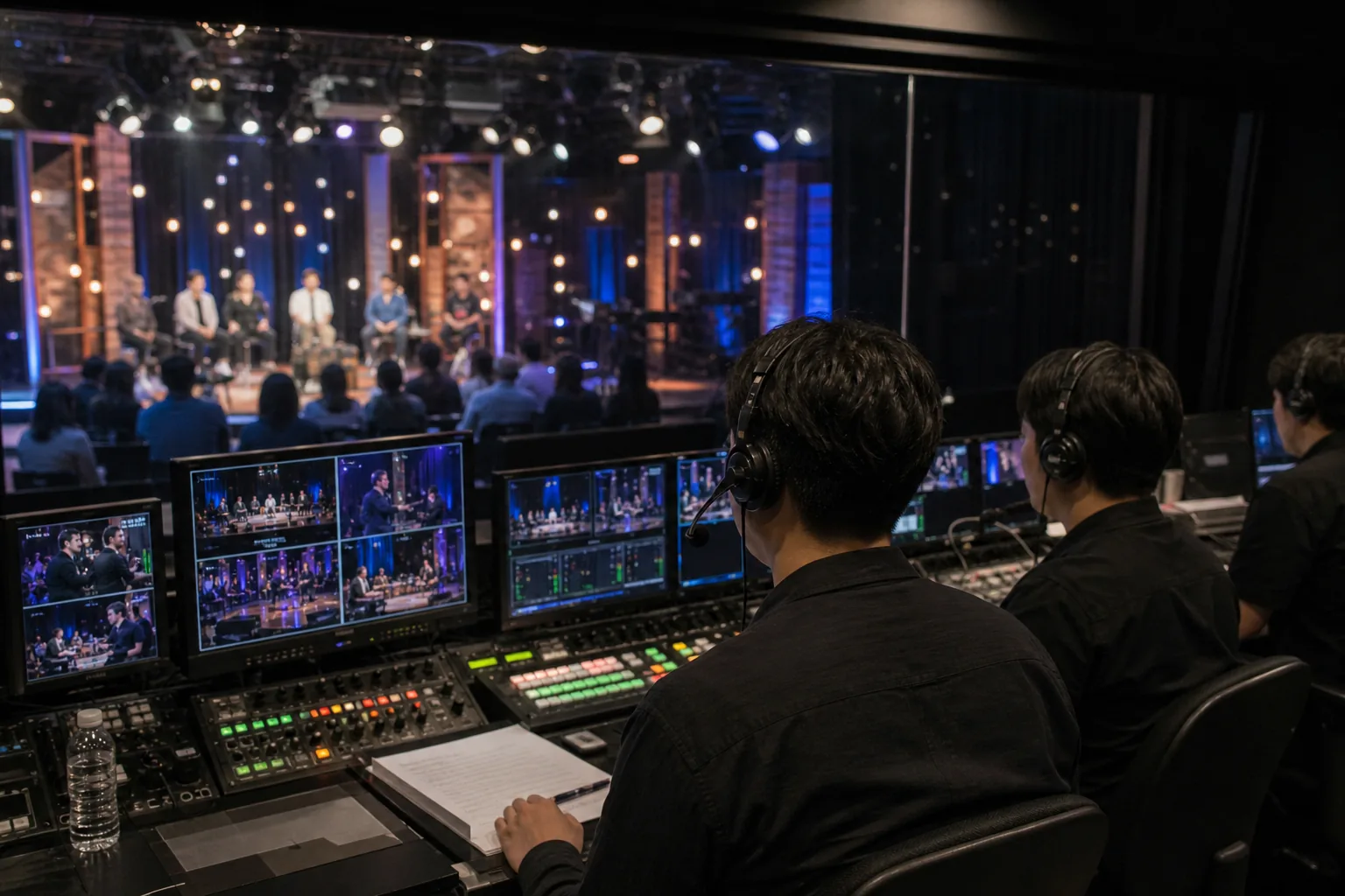 Television ratings chart and broadcast control room for Korean entertainment programming