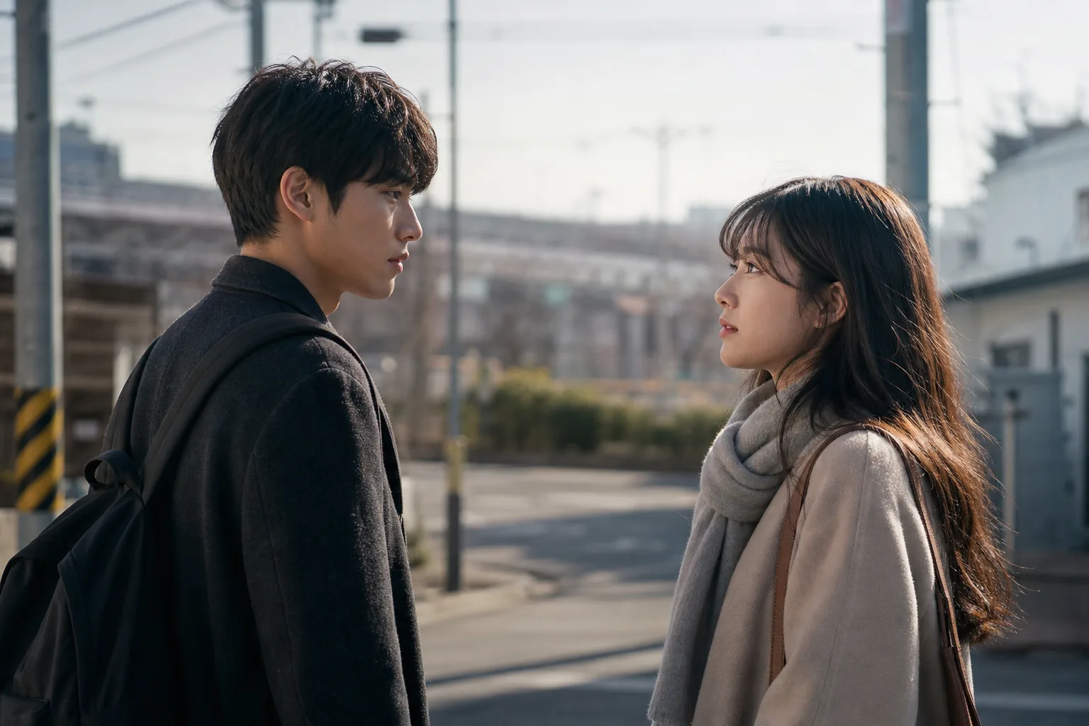 Two young people meeting by chance in a Korean romance film setting
