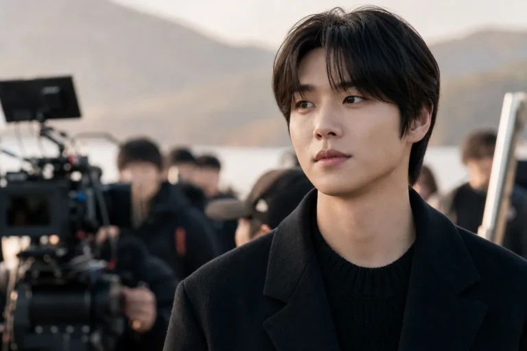 Editorial image of a Korean music video set reflecting Heo Nam-jun and IU collaboration news