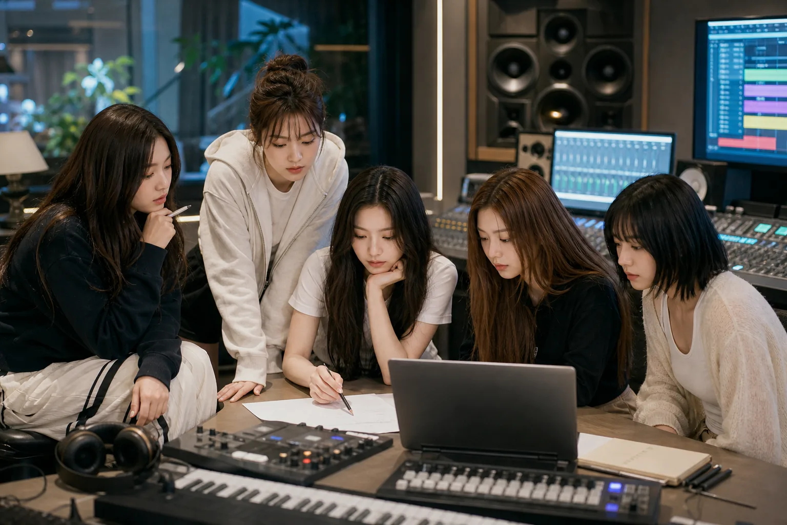 KiiiKiii preparing a new K-pop album in a modern recording studio