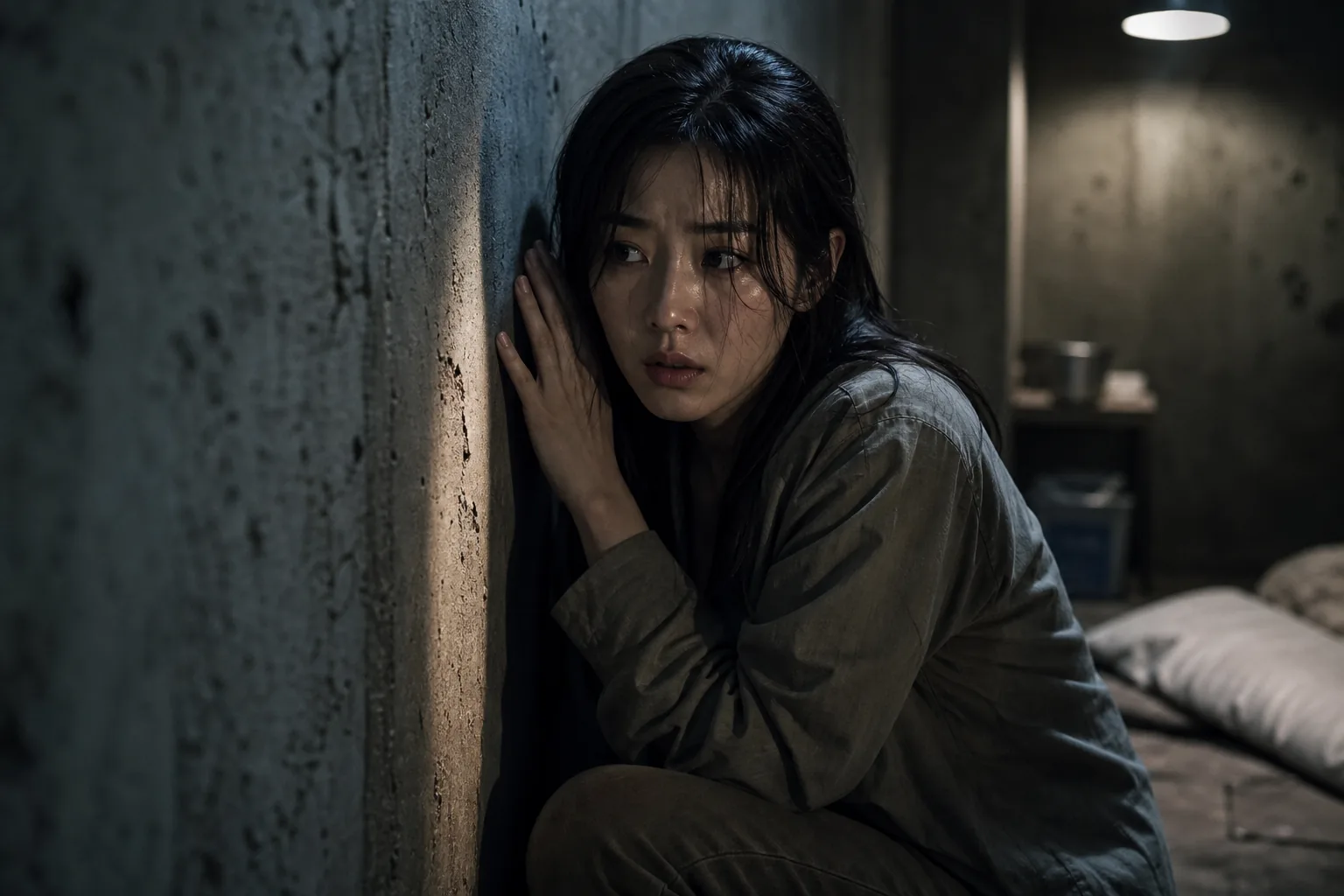 K-drama thriller escape scene reflecting Go Se Yoon's captivity in The Husband