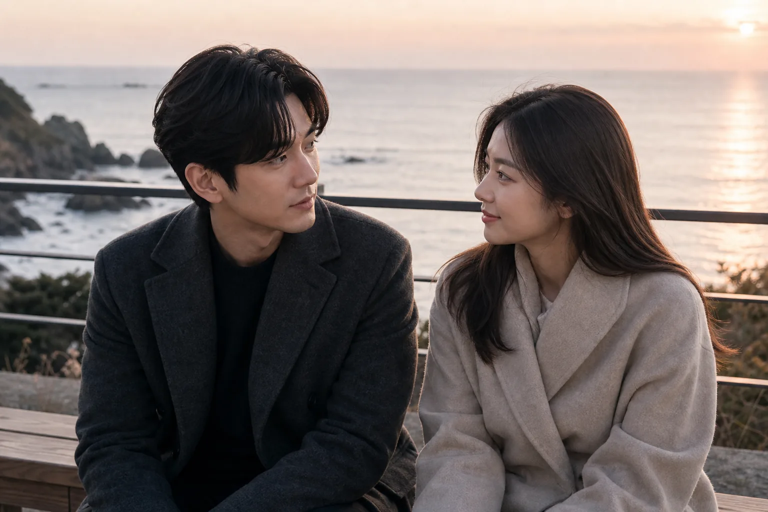 Quiet conversation scene representing a celebrity couple's early romance