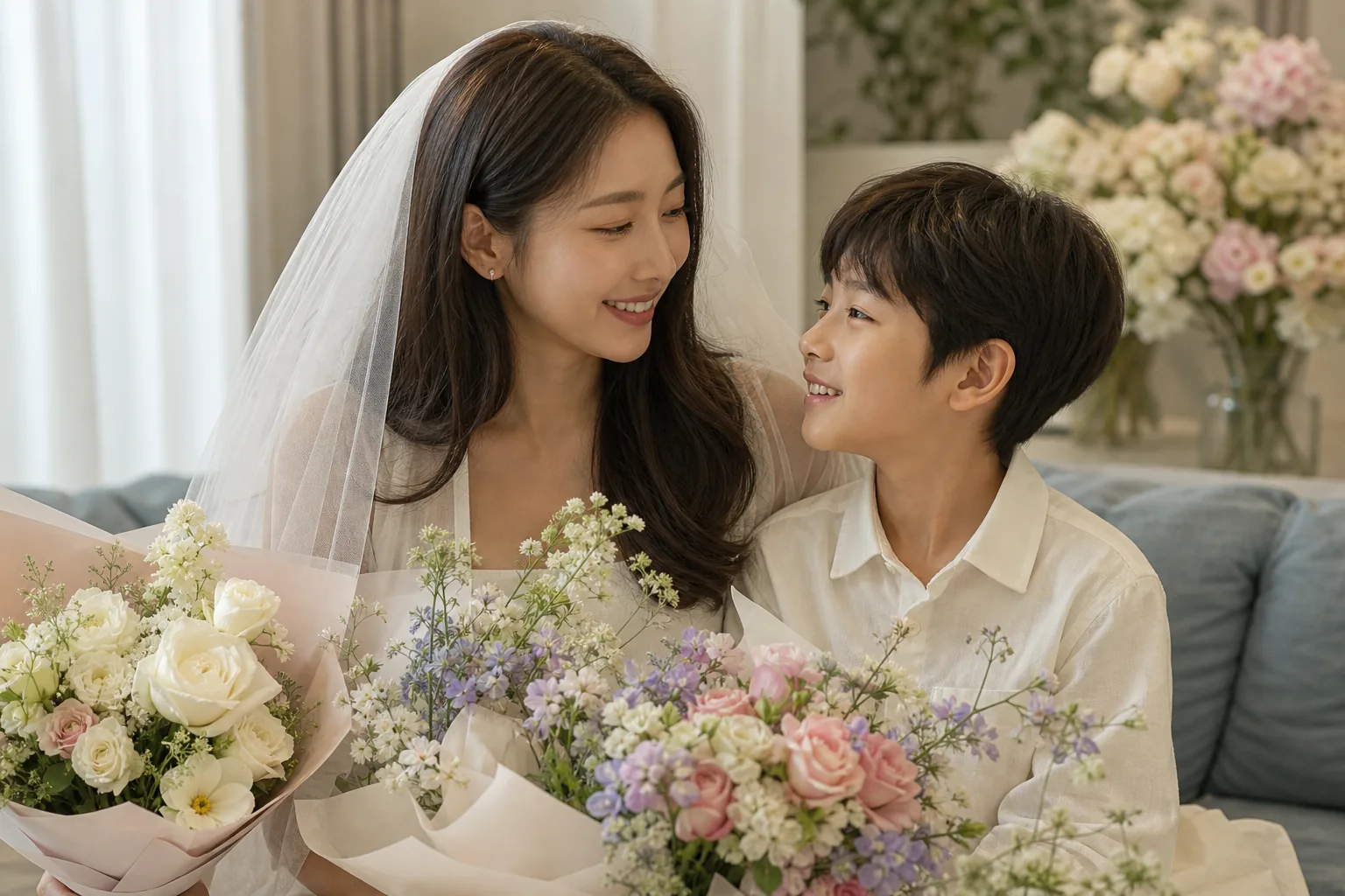 AI editorial image of a quiet family wedding moment for Oh Yoon Ah story