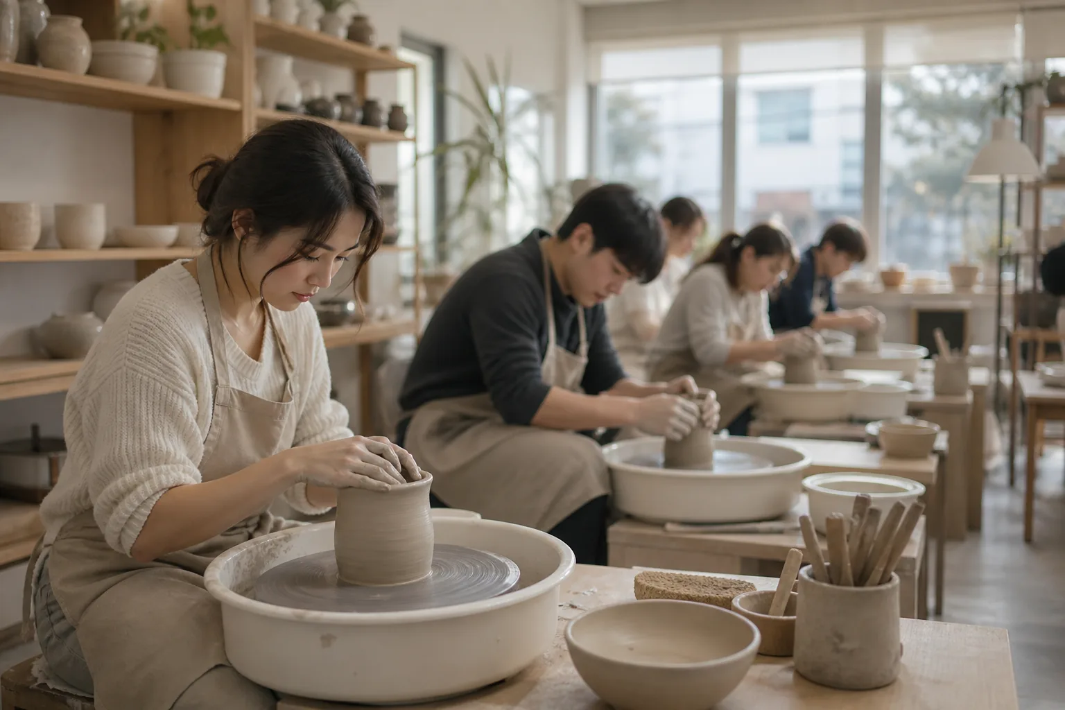 Busy pottery studio class inspired by viral Korean creator story