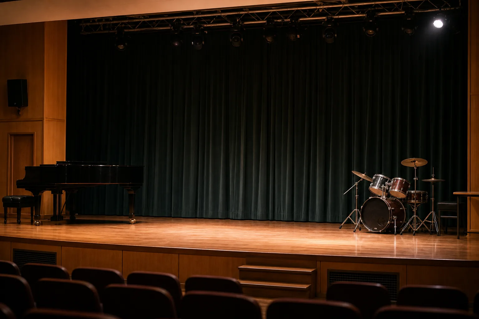 School auditorium stage representing G-Dragon's early talent as a student performer