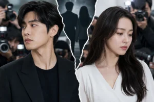 Korean entertainment breakup news represented by a quiet editorial scene