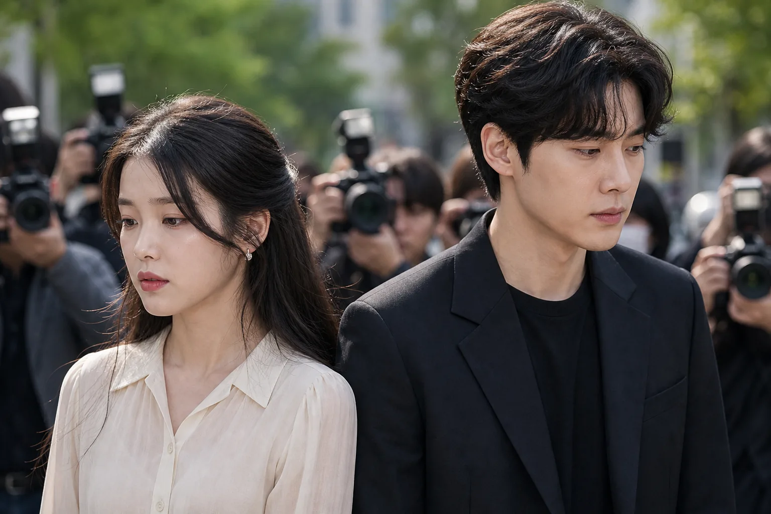 Fans reacting to Korean celebrity breakup news on phones