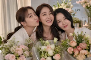 Oh Yoon Ah remarriage celebration with wedding flowers and close friends