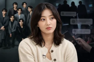 Editorial image representing TWICE Jihyo interview comments about BTS and global K-pop