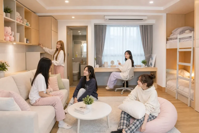 Editorial image of a modern K-pop idol dorm representing RESCENE's new living space