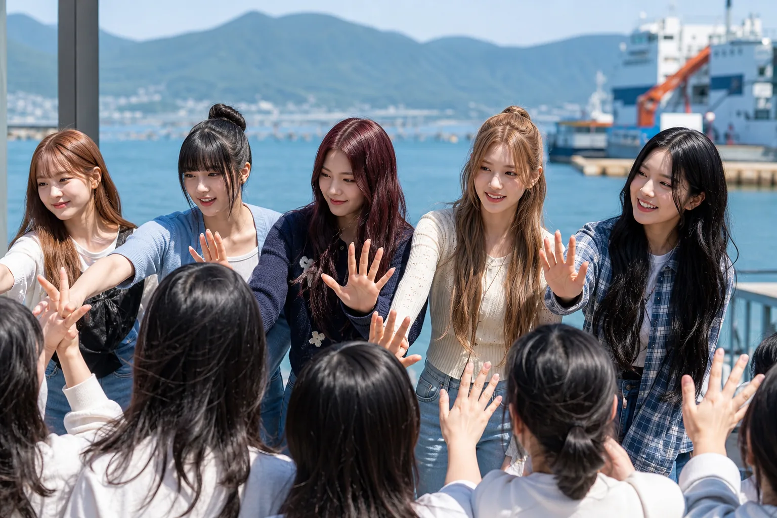 AI editorial image of young K-pop performers returning to a hometown welcome