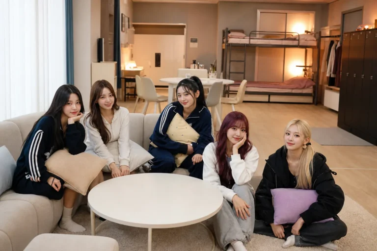 Editorial image of a modern K-pop idol dorm inspired by RESCENE's new living space