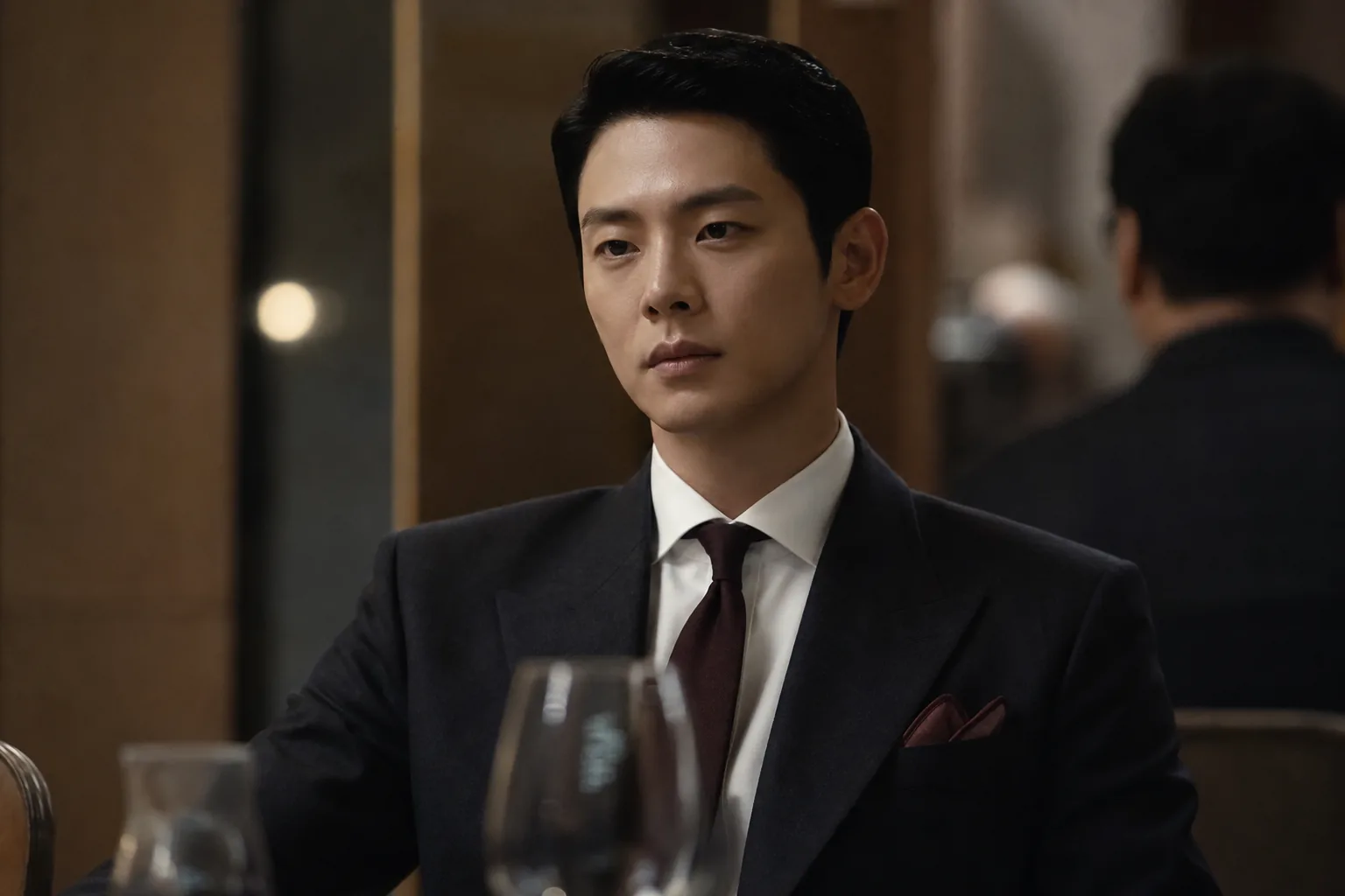 K-drama actor in serious office role context