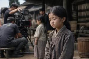 Korean television film set representing former child actors discussing earlier industry conditions
