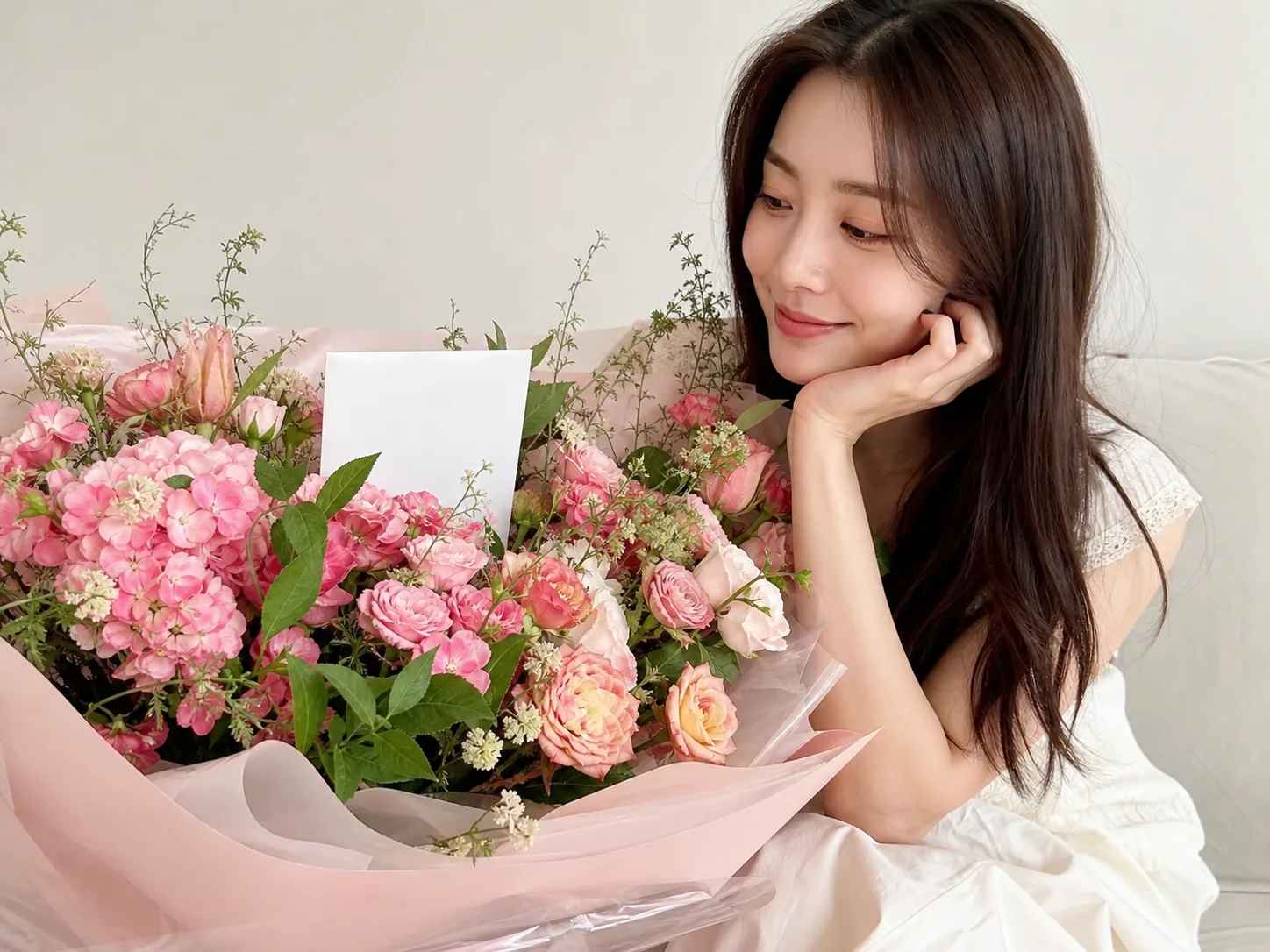 Wedding flowers and congratulatory cards representing support for Oh Yoon-ah