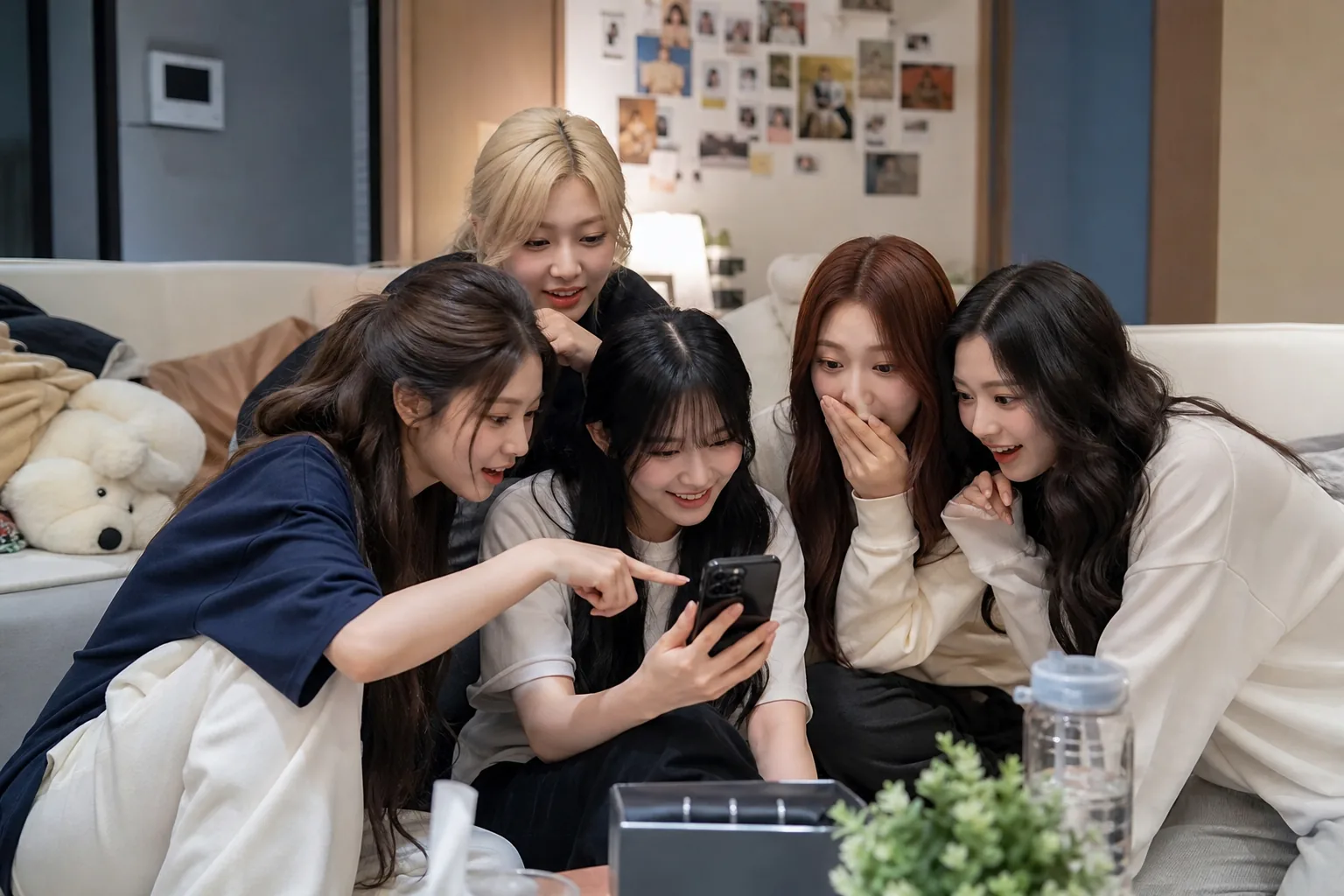 RESCENE rookie idols checking music charts during a busy morning routine