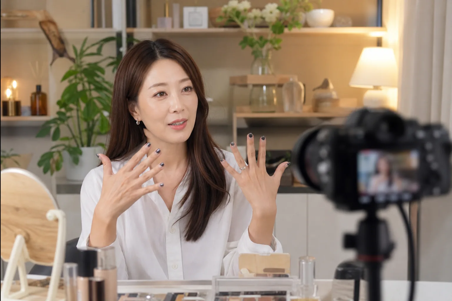 Korean entertainer reviewing positive audience comments