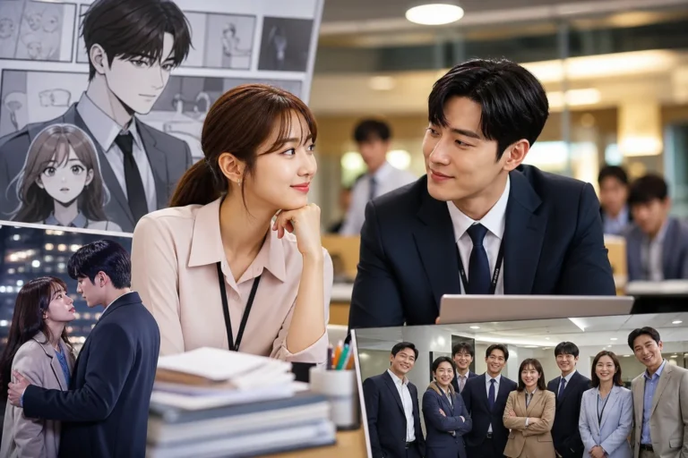 Korean webtoon drama production set representing Kim Manager ratings surge