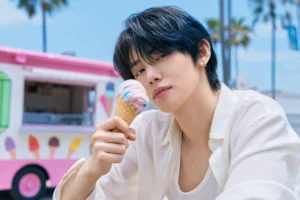 Summer K-pop editorial image inspired by TXT Yeonjun Ice Cream solo comeback