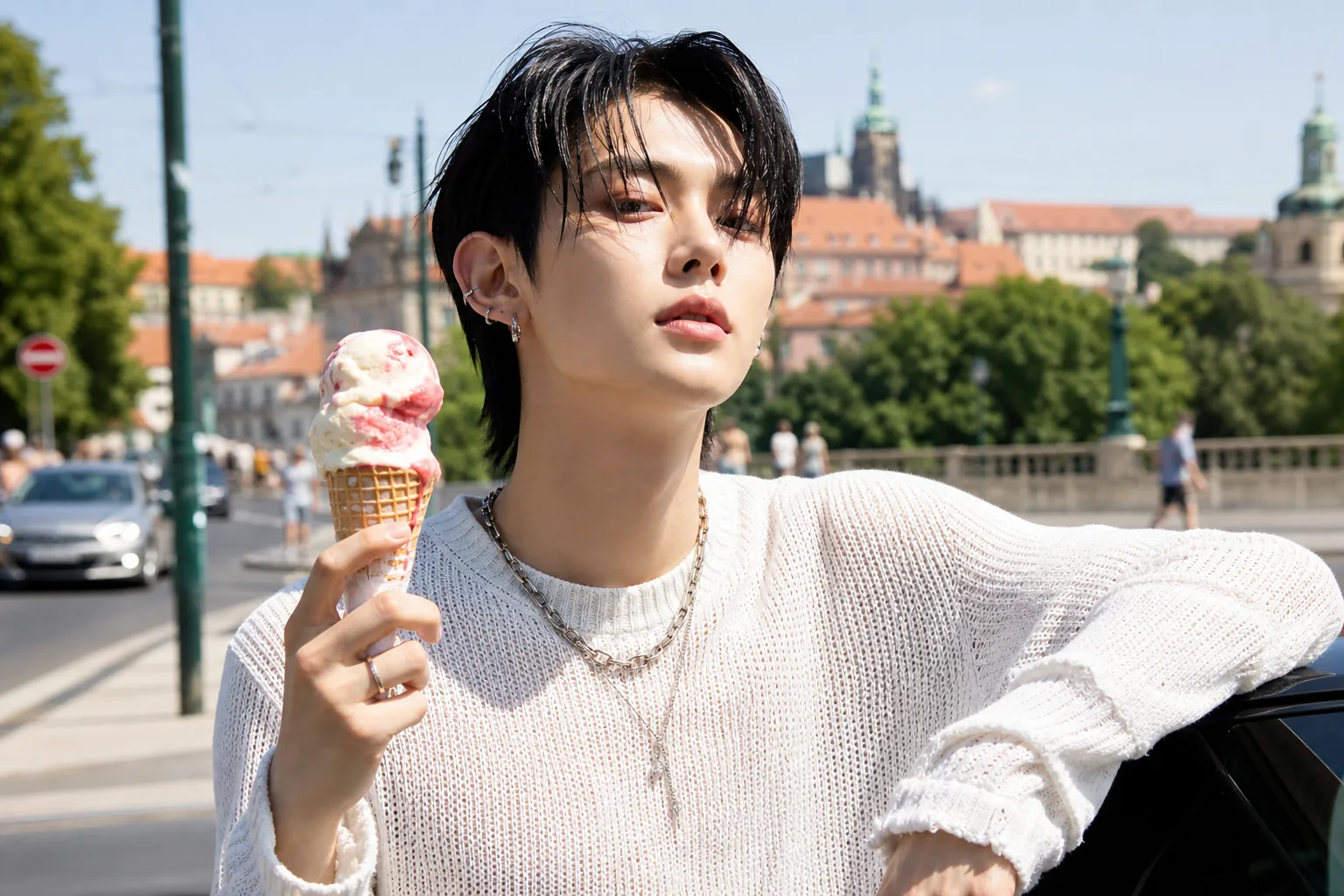 Editorial image of a summer K-pop solo performance stage