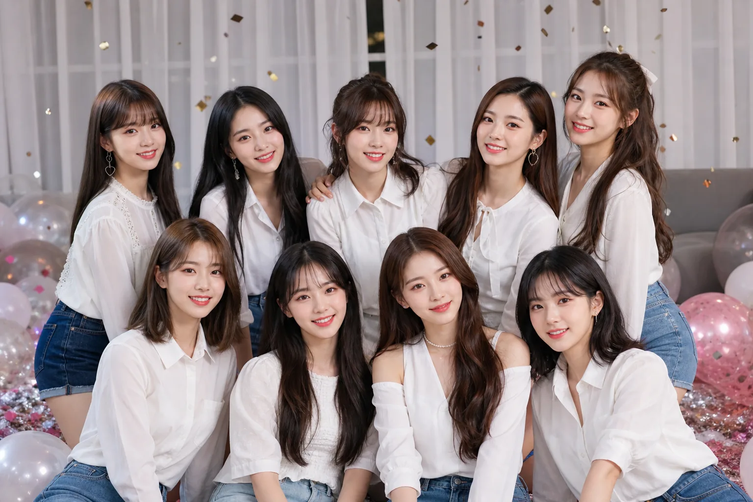 AI-generated editorial image showing a reunited K-pop girl group comeback atmosphere