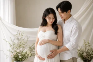 Keumjo and Baek Ki Bum family announcement inspired maternity portrait