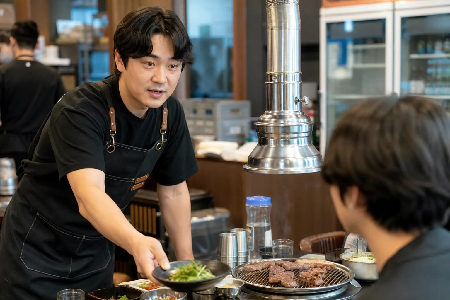 Korean barbecue restaurant scene representing Song Jong Ho's work away from acting