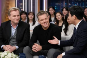 Editorial image representing Christopher Nolan and Matt Damon's upcoming You Quiz appearance in Korea