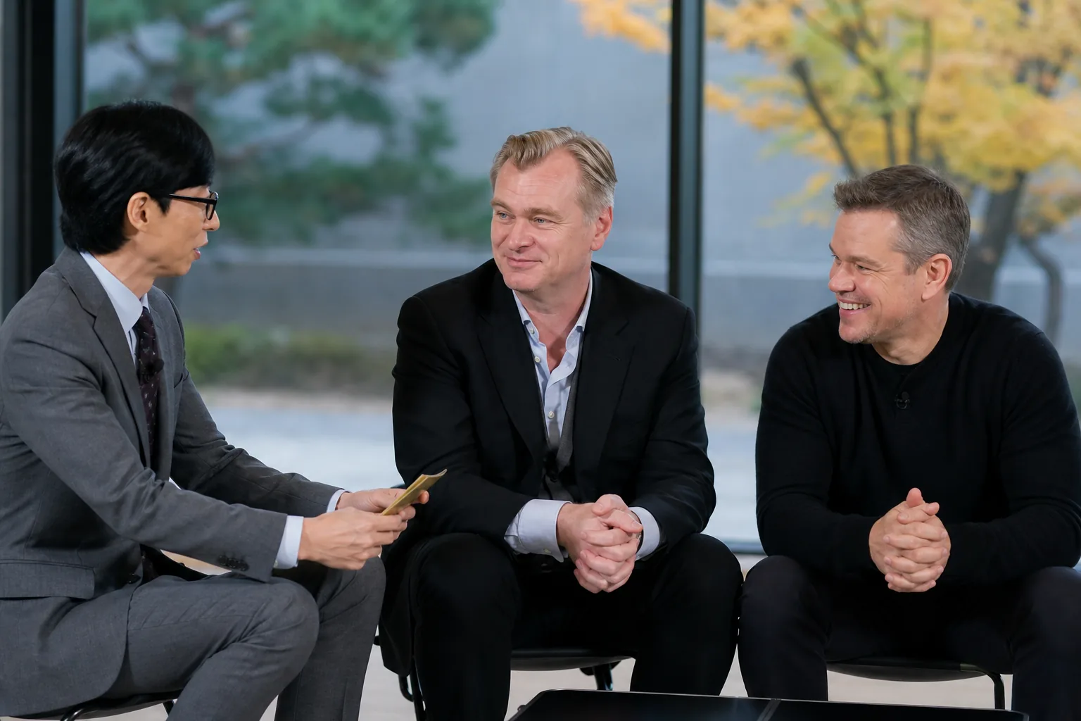 Korean talk show studio prepared for a major Hollywood film interview