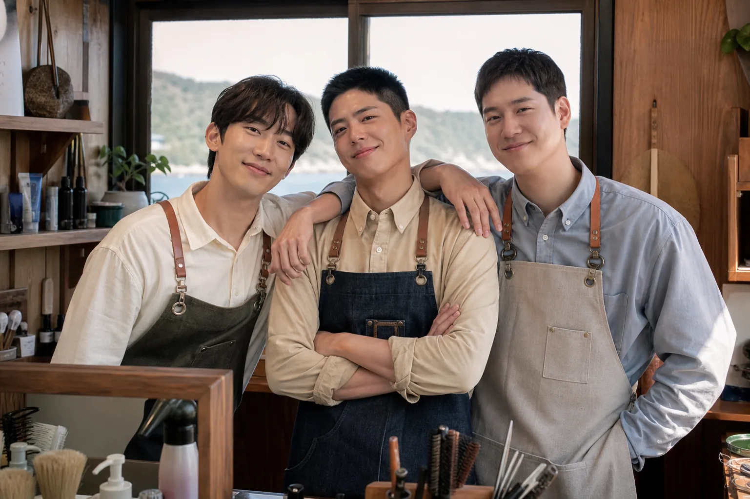 AI editorial image of a quiet Korean village barbershop setting for The Village Barber Season 2