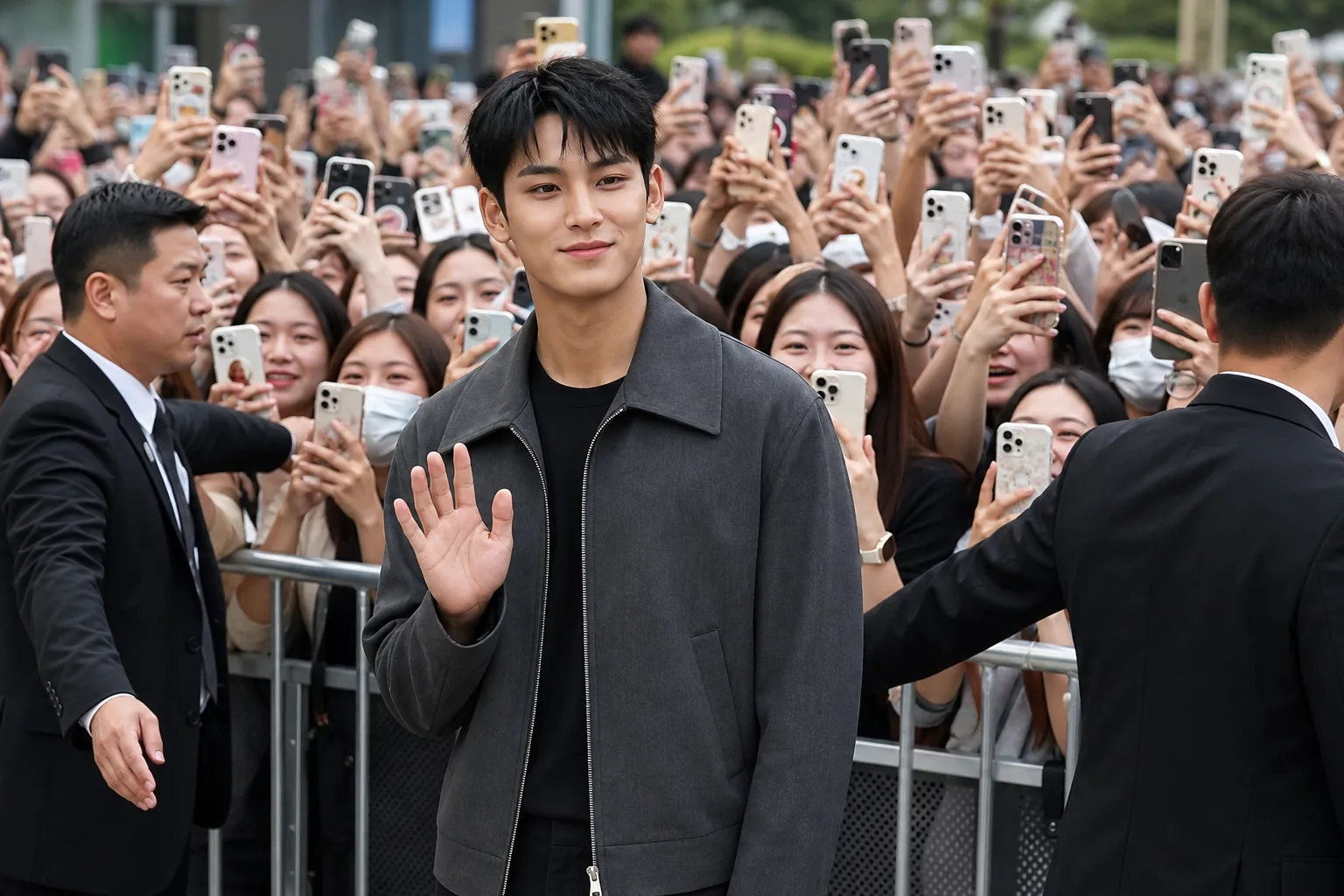 Crowded K-pop fan queue outside a Hong Kong shopping mall