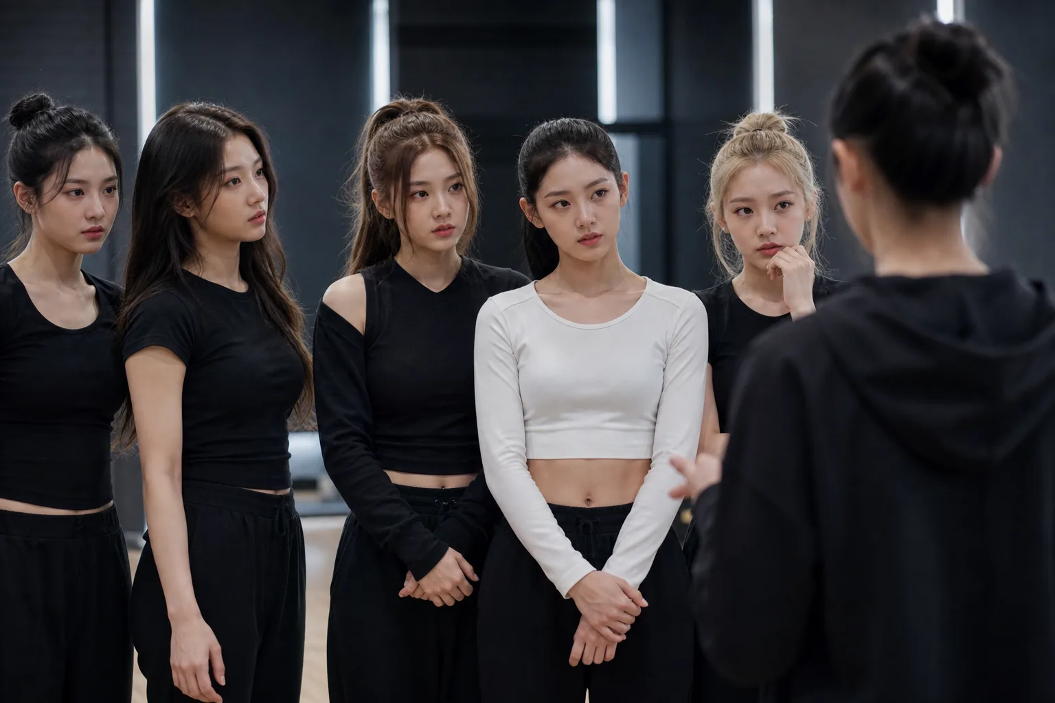 K-pop trainee lineup board showing a pre-debut member change