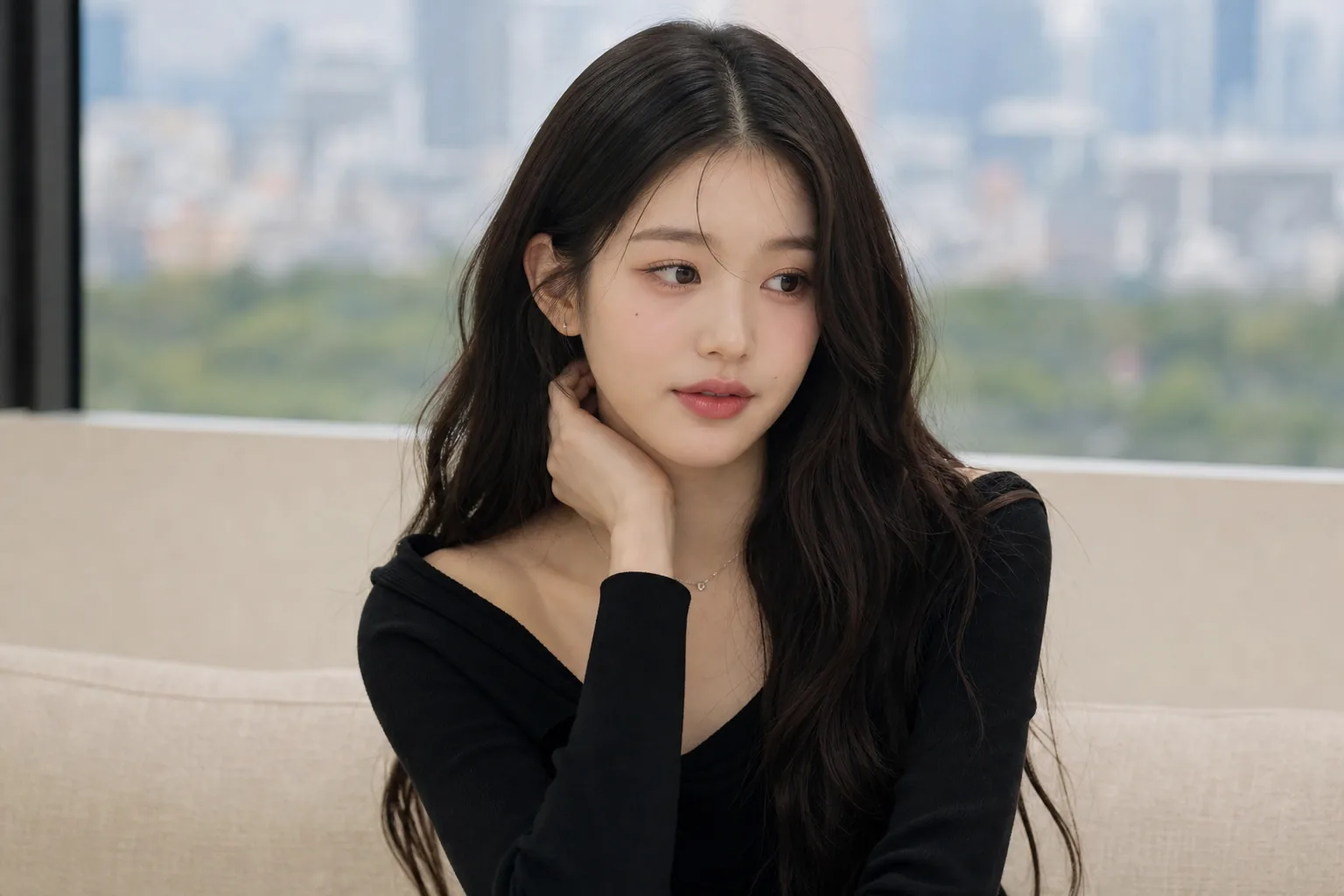 Magazine interview setting symbolizing Jang Wonyoung's positive outlook
