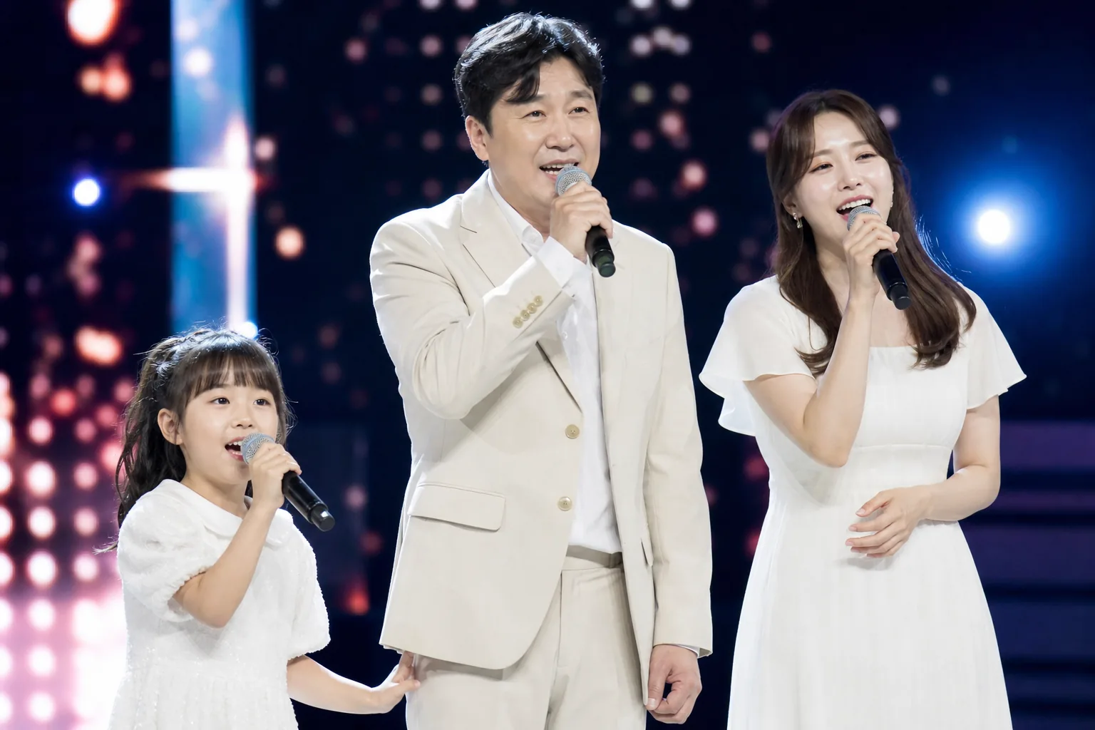 AI-generated editorial image of a contestant under stage lights during a Korean variety show