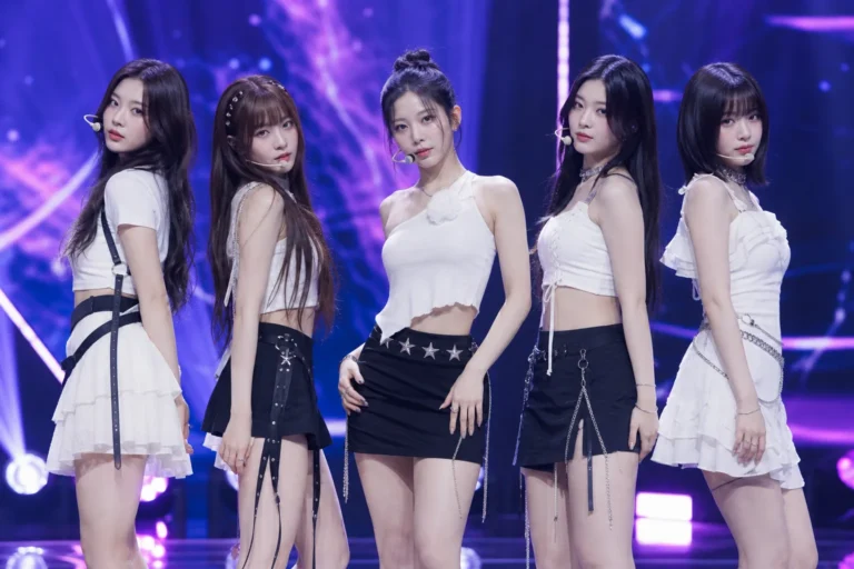 Editorial image of a K-pop performance stage representing RESCENE's chart reversal