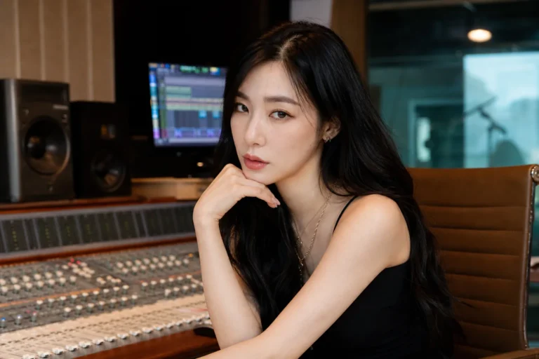 Editorial image of a modern recording studio for Tiffany Young's Edge of Calm album news