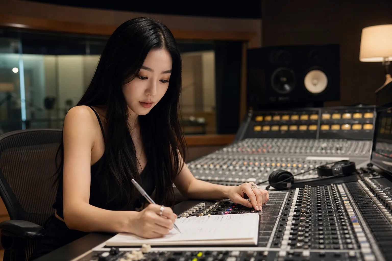 AI editorial image of stage lights and a microphone representing Tiffany Young's live performance era