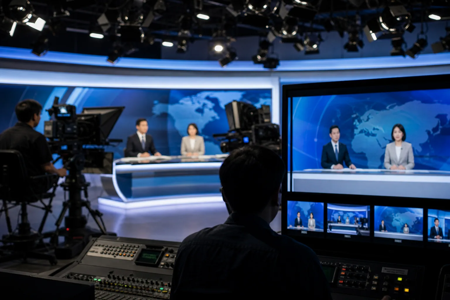 Broadcast control room illustrating KBS budget and revenue pressure