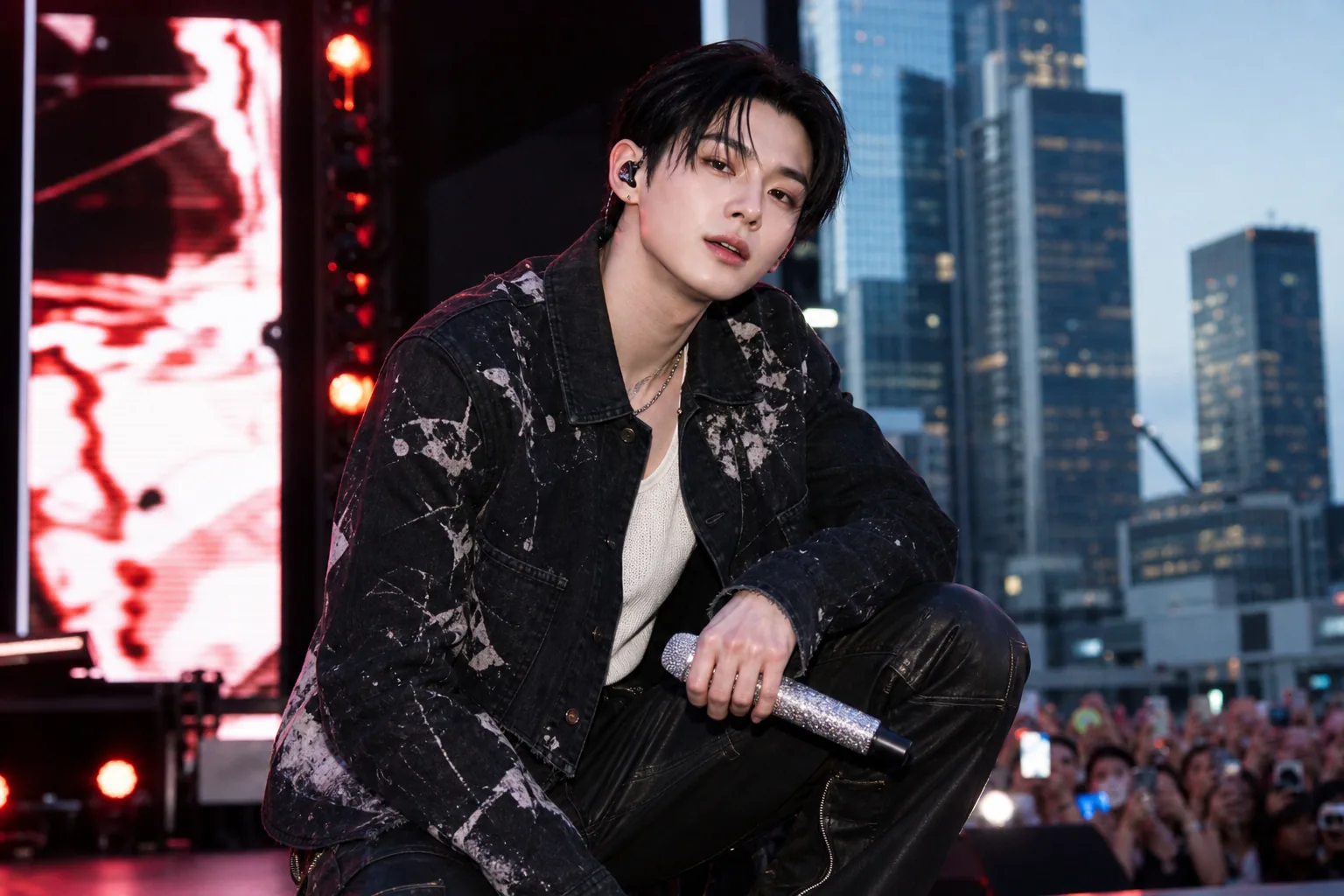 Outdoor New York concert crowd visualizing Yeonjun joining the Z100 Summer Bash lineup