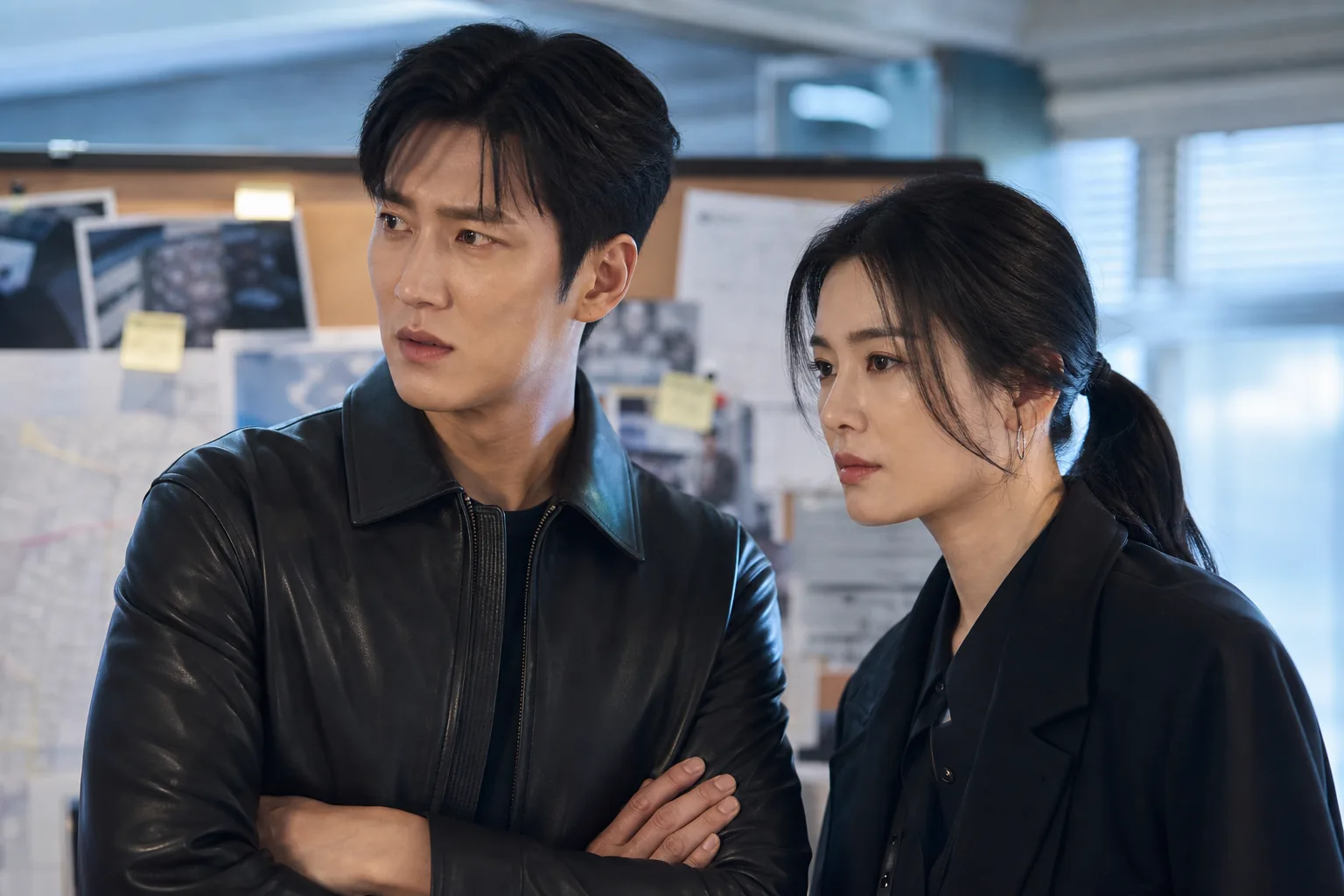 Modern police investigation scene for Korean drama premiere coverage