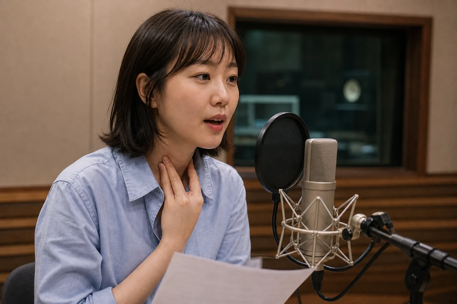 Quiet rehearsal room symbolizing voice care for Korean entertainers