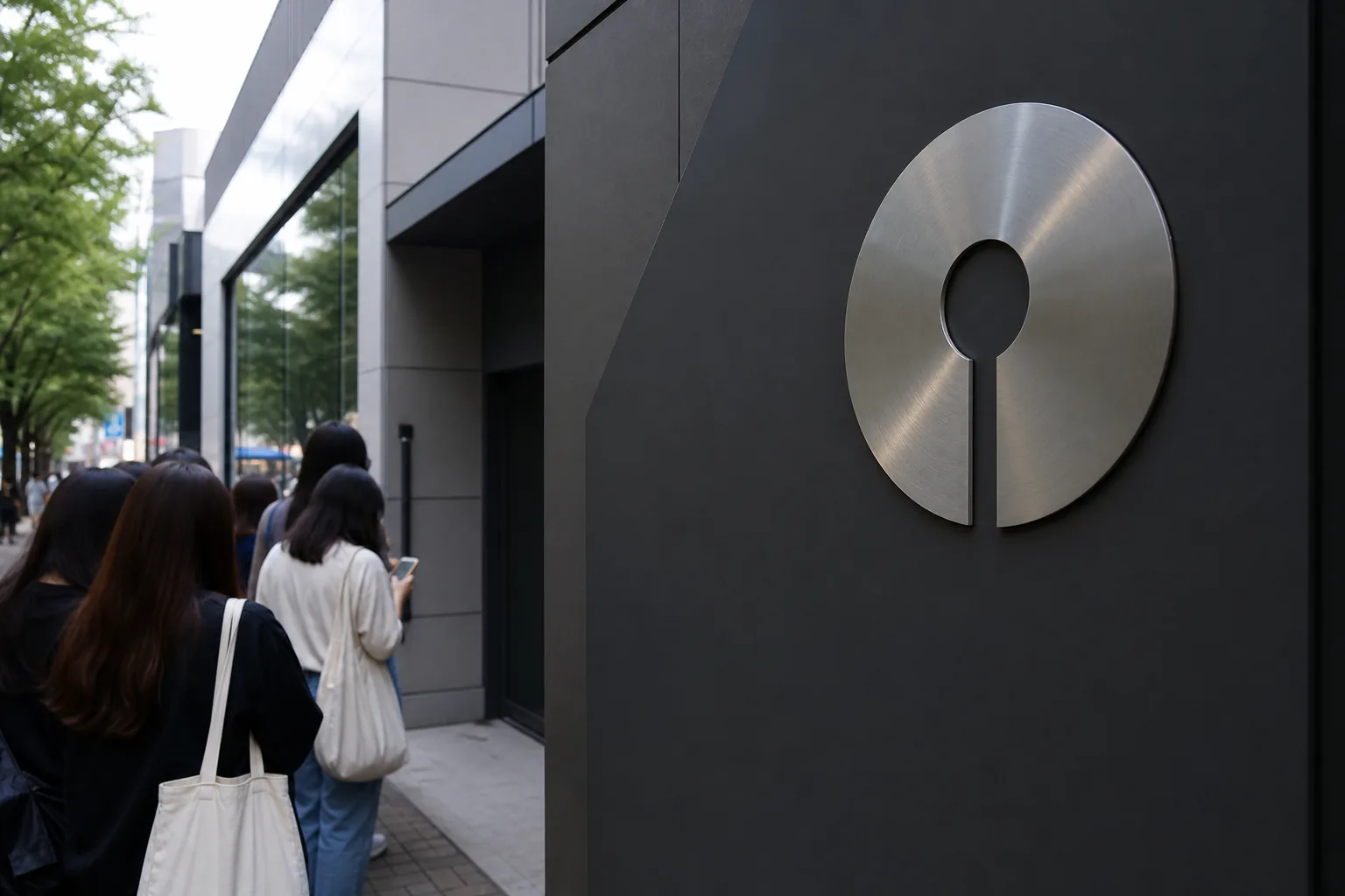 AI editorial image showing a creator filming near an entertainment agency entrance