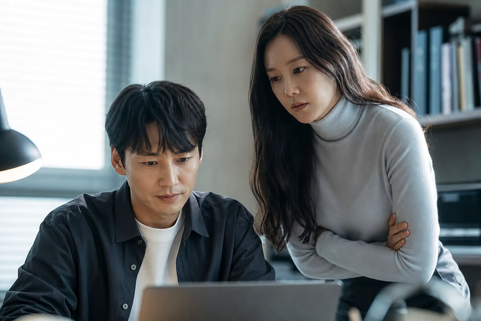 Korean thriller drama couple tension between wife with secret and reporter husband