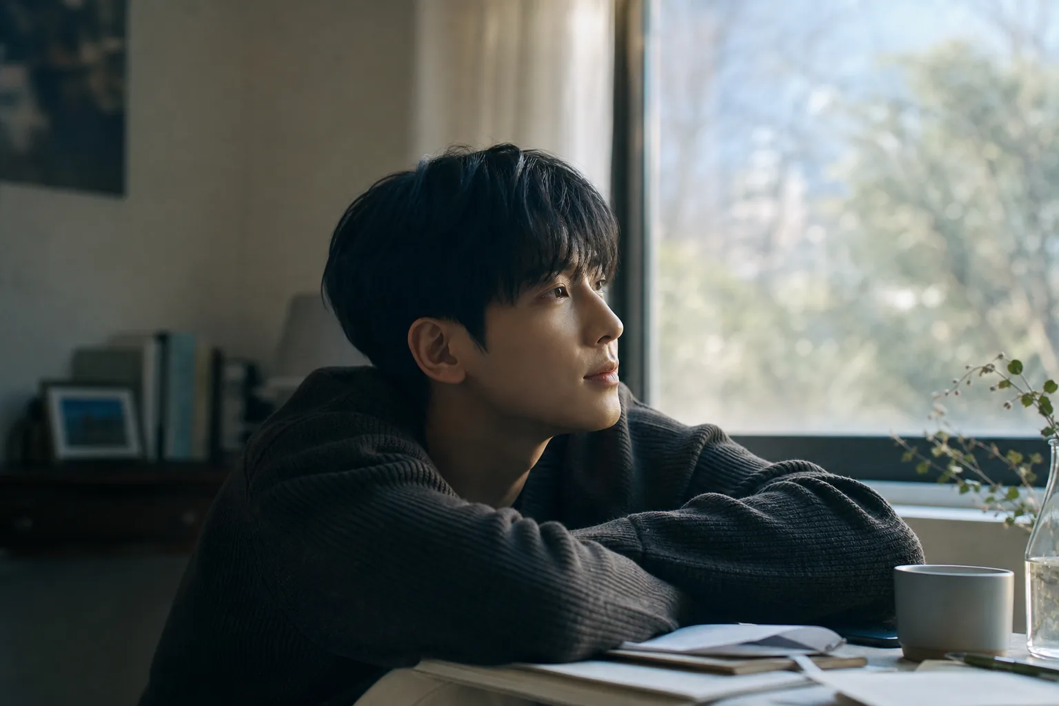 AI editorial image of a K-pop artist releasing a birthday song for fans